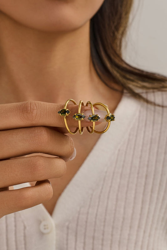 Marquise Yeşil Taşlı Yüzük