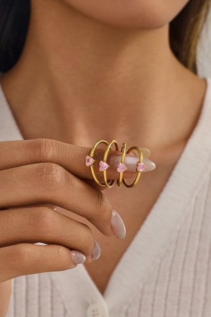 Pembe Kalp Taşlı Yüzük