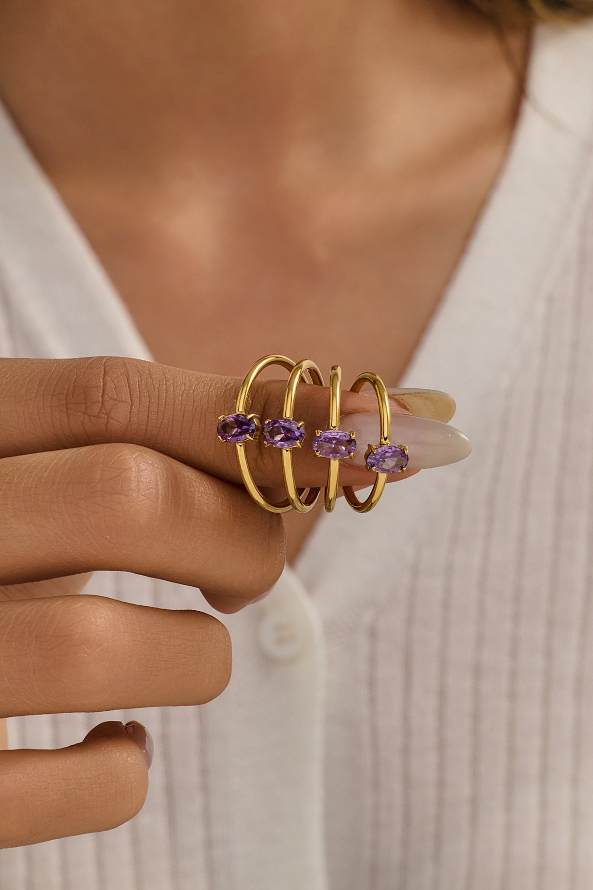 Mor Oval Taşlı Yüzük