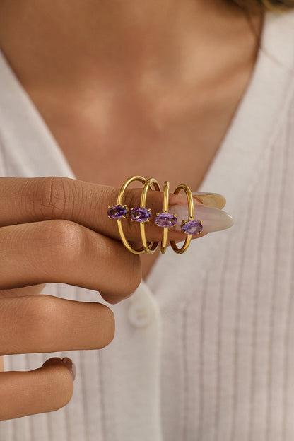 Mor Oval Taşlı Yüzük