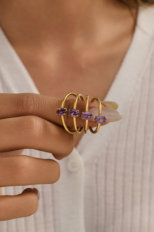 Mor Oval Taşlı Yüzük