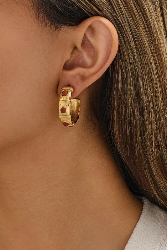 Mercan Taşlı Halka Küpe