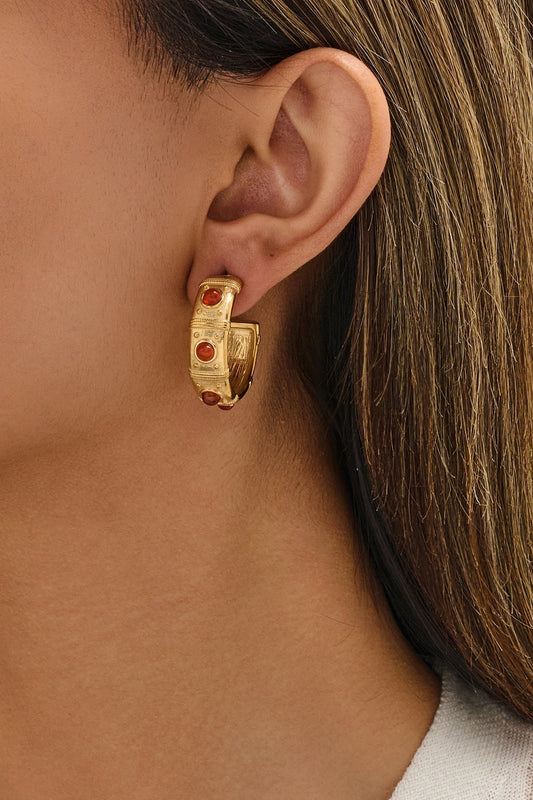 Kırmızı Agat Taşlı Halka Küpe